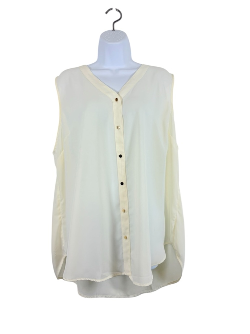 Maurices Ivory Sleeveless Blouse 2X Sheer Button Front Flowy Tunic Top